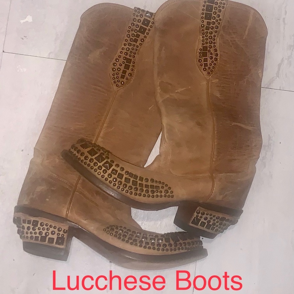 LUCCHESE  Leather Studded Accents Western Boots